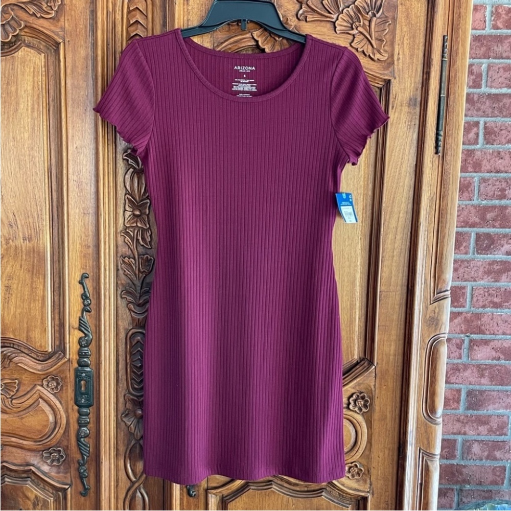 Burgundy Ribbed Short Sleeve Dress
